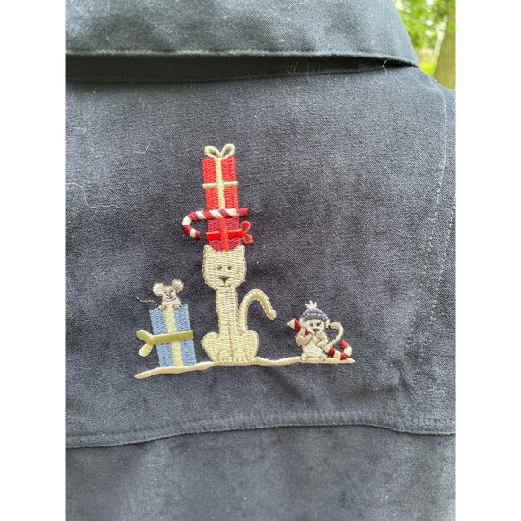 Christmas-Themed Womens Navy Button-Up Jacket & White Turtleneck Set With Winter - Picture 10 of 15